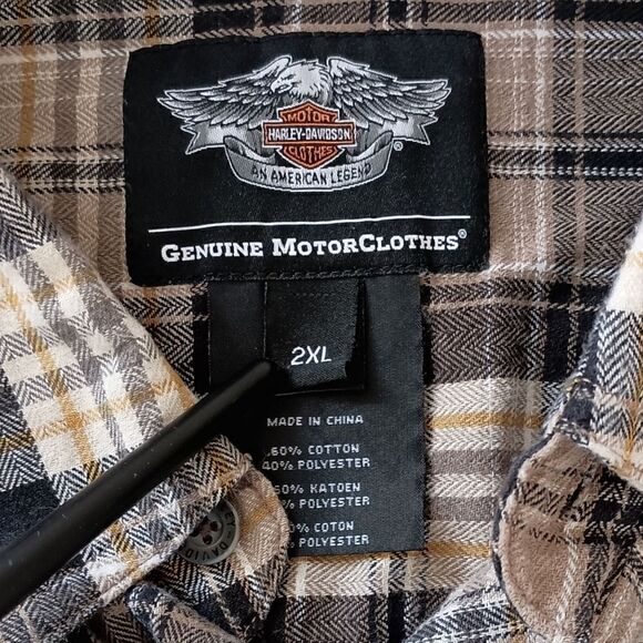 Harley Davidson Mens Plaid Shirt 2XL Button Front Short Sleeve Biker Motorcycle - Picture 8 of 16